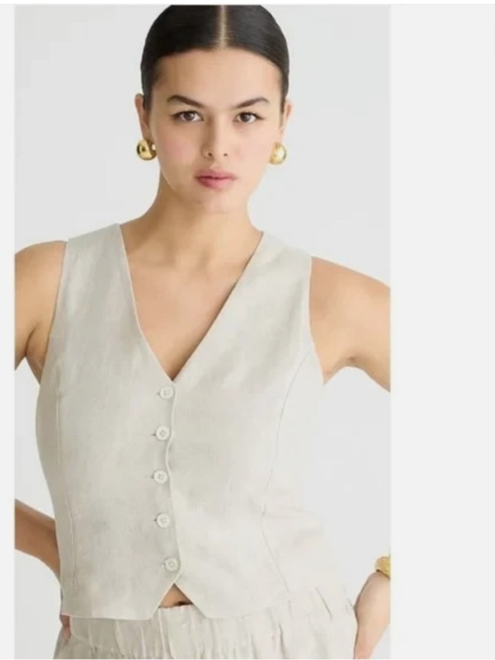 J. Crew Slim Fit Linen Vest Tan Natural Color Size 8